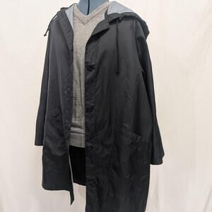 Black hooded raincoat matte finish